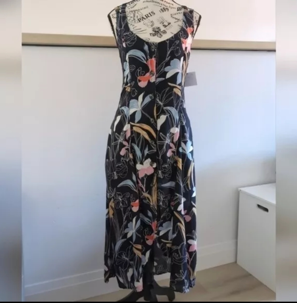 O'NEILL | Women's Black Floral Button  Down Strappy Back Midi Dress